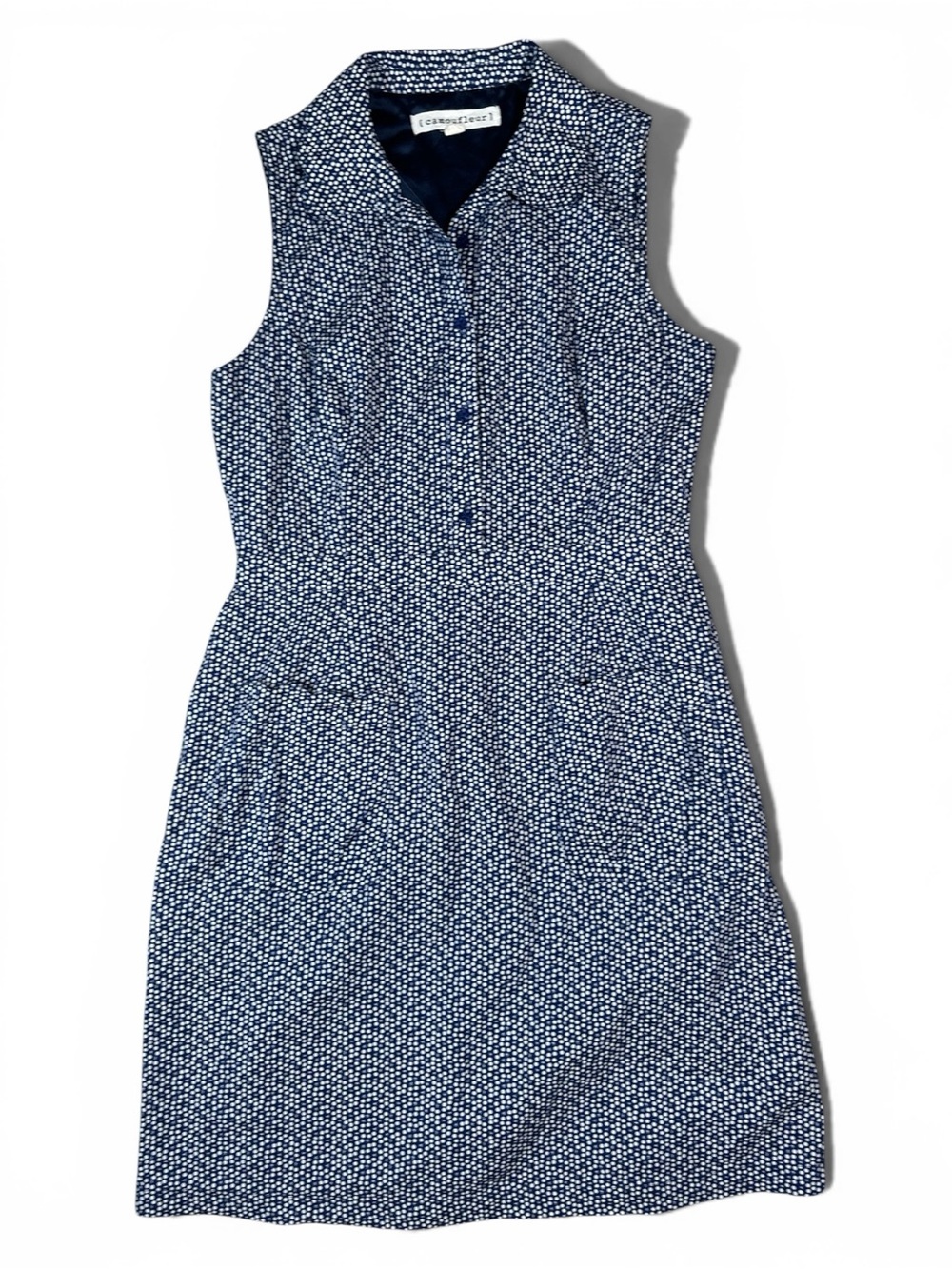 Camoufleur Button Down Dress Navy Blue & White Size Medium